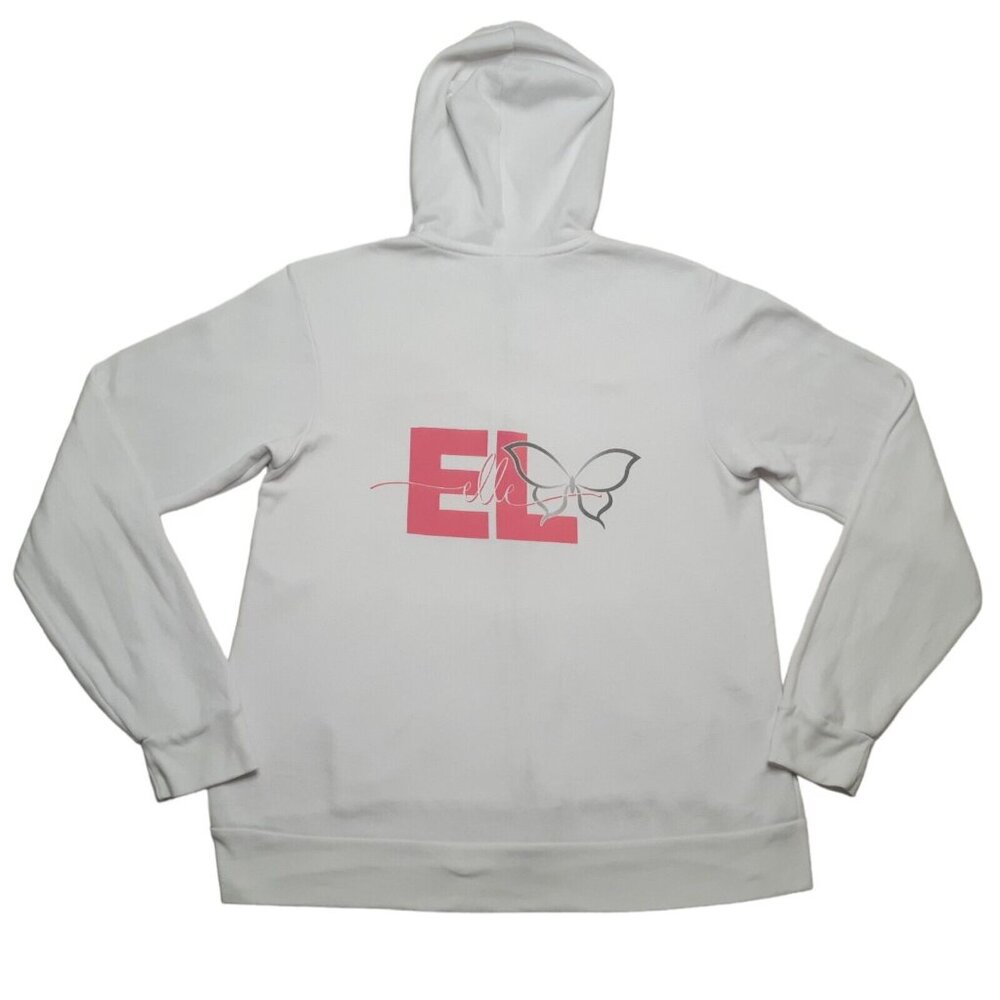 Butterfly Hoodie‎ Womens Large White EL Initials Zip Up Long Sleeve Bella Canvas